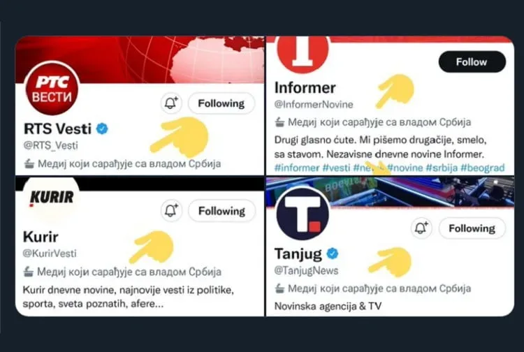 Twitter označio RTS, Tanjug, Kurir… kao medije koji sarađuju sa Vladom Srbije
