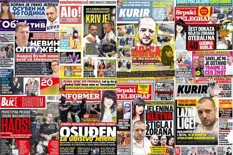 Sedam tabloida za tri dana objavilo više od 490 tekstova o presudi Zoranu Marjanoviću i ubistvu njegove supruge Jelene