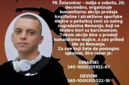 Inđija: PK Železničar u subotu organizuje humanitarnu prodaju majica za Nemanju