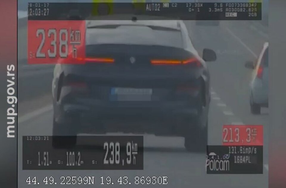 MUP Srbija: Vozio 240 na sat na auto-putu Ruma-Šabac (VIDEO)